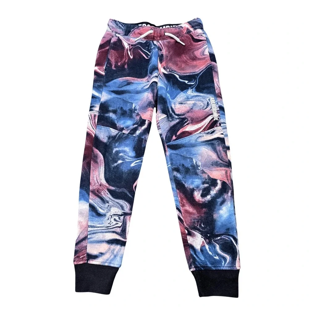 Abercrombie Marble Swirl Fleece Joggers Boy's Size 7/8 Blue Purple Elastic Waist